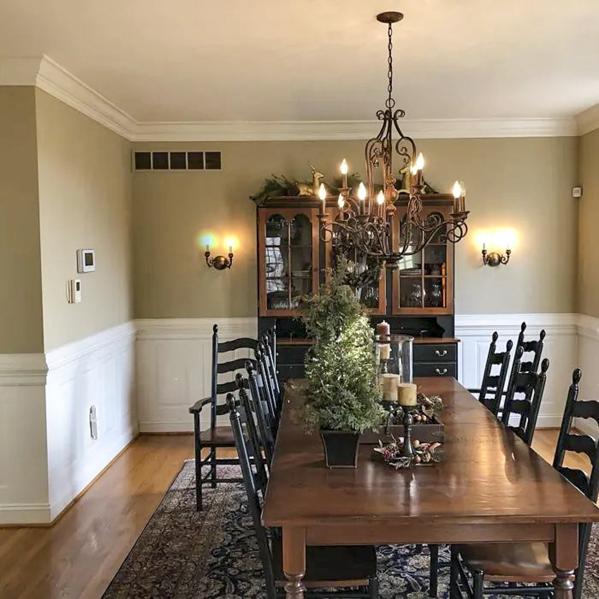 a dining room painted bennington gray on the walls