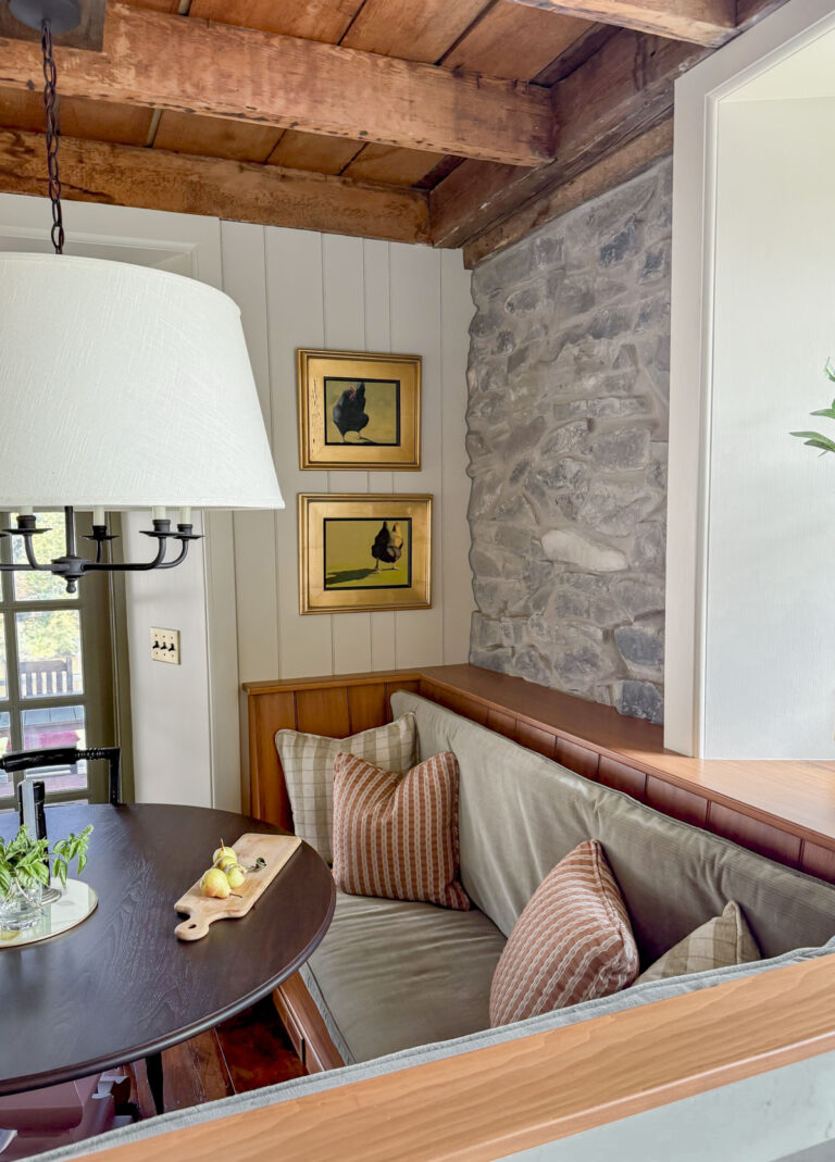 wool skein on our kitchen walls above our breakfast nook