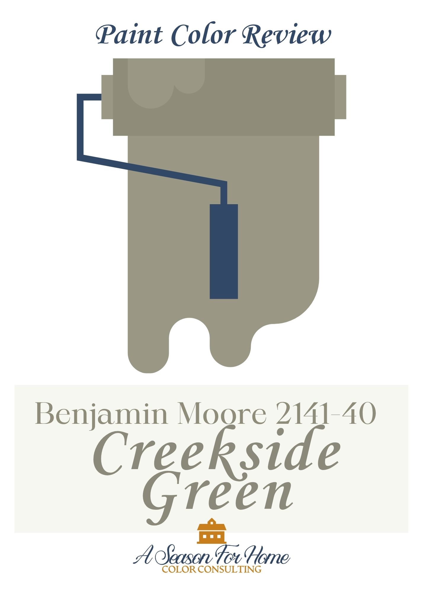 creekside green color review graphic of a paint roller with text overlay