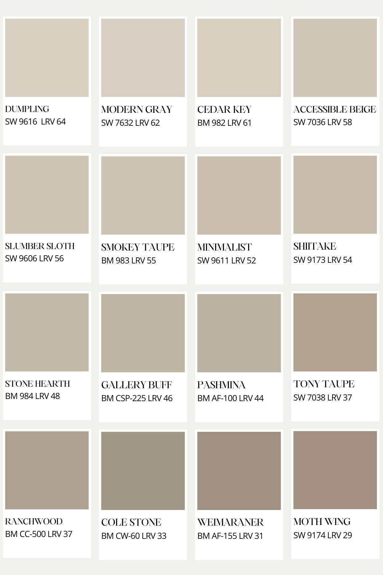from lightest to darkest, here are the best taupe paint colors without any surprising undertones