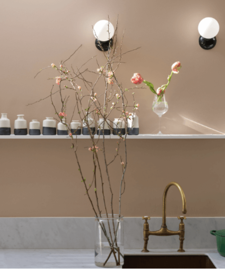 templeton pink wall behind a hand sink