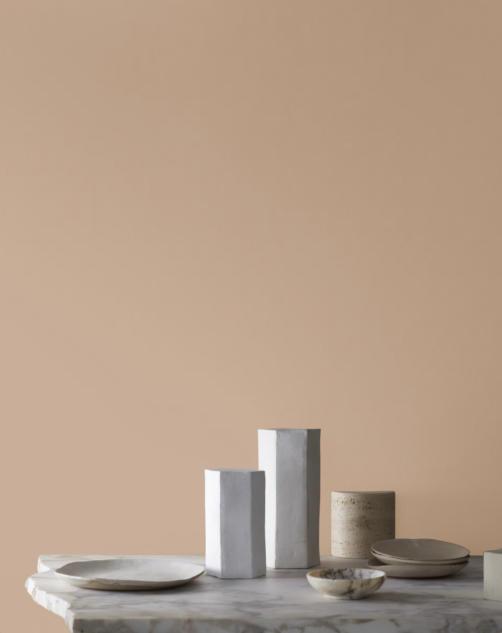 this peachy shade of beige paint is a perfect nearly neutral peach color to add to your home. It's called Fox Hedge Tan by benjamin moore