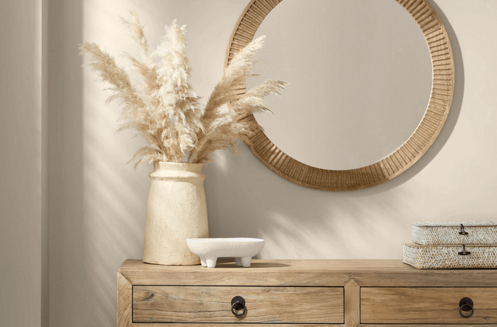 taupe walls- Shiitake by Sherwin Williams on a wall paired with white oak crezenda