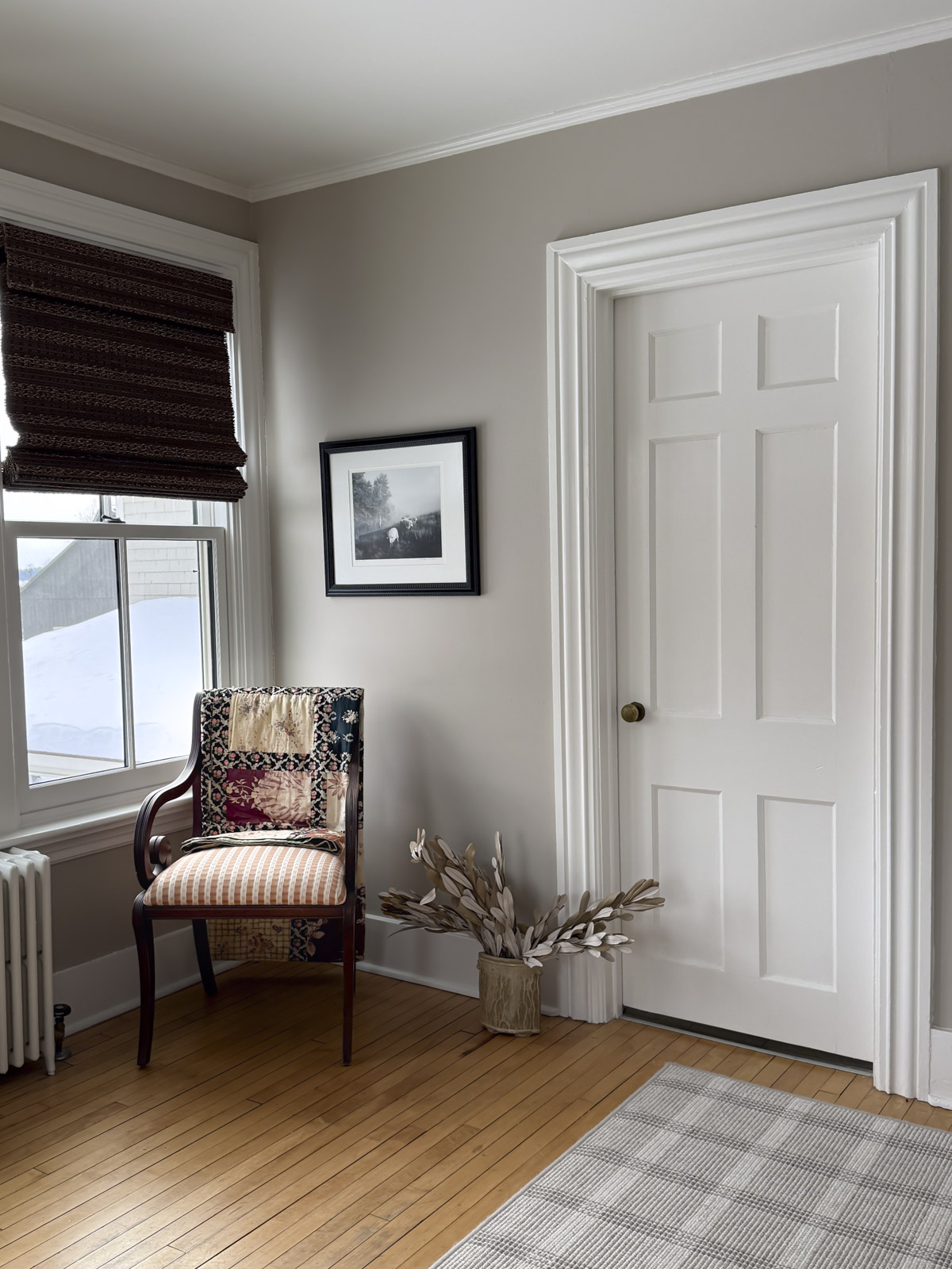 Our guest bedroom walls are painted taupe which can look almost gray in lower light