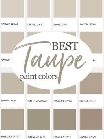 The best taupe paint colors arranged in order of tonal value with text overlay