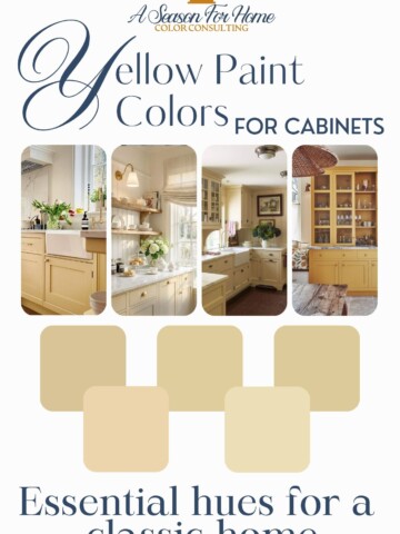 yellow cabinets collage of kitchens and paint swatches