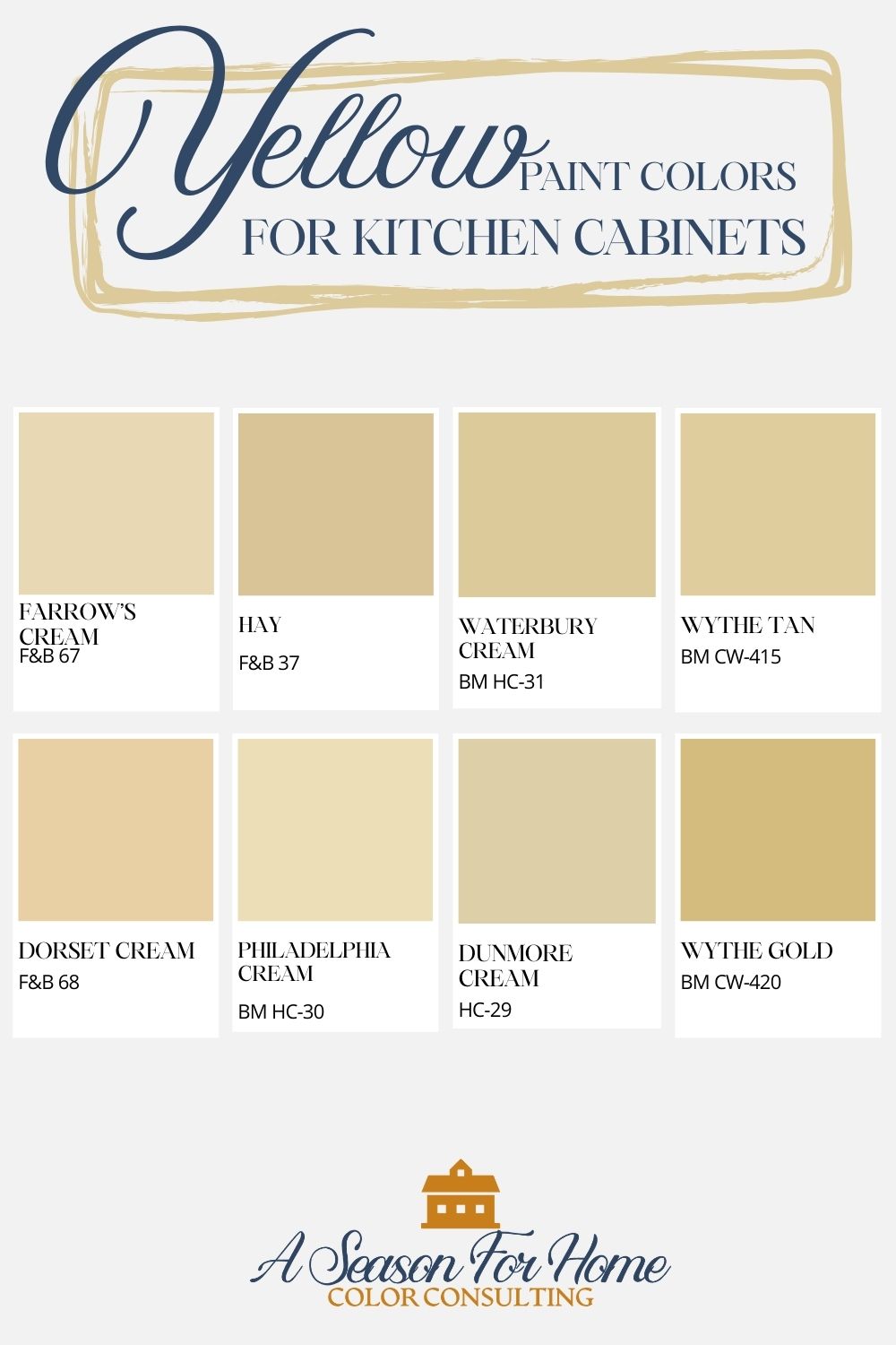 Here are the yellow paint colors I recommend for cabinets in a kitchen