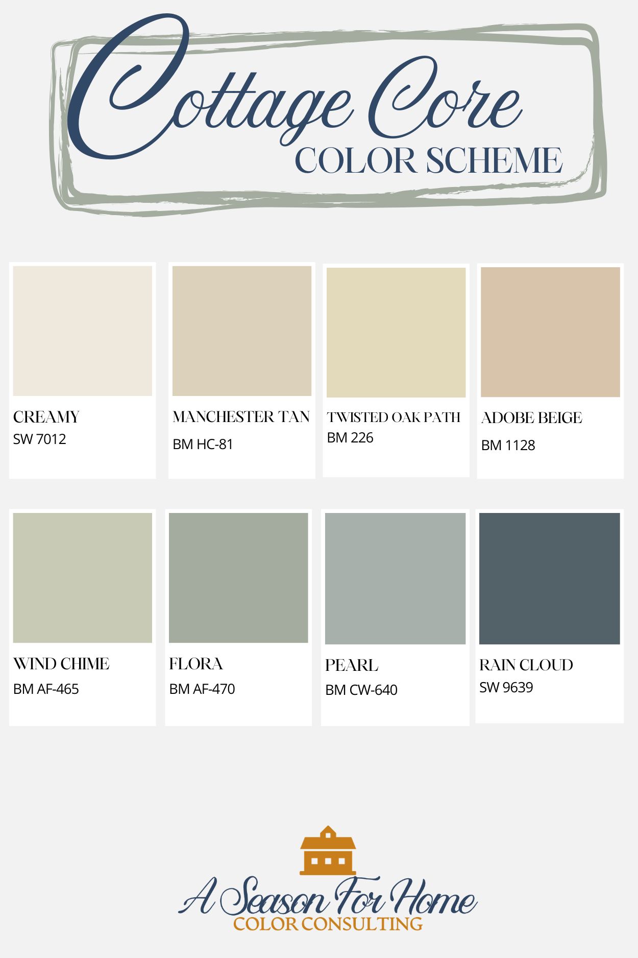cottage core colors swatches with text overlay