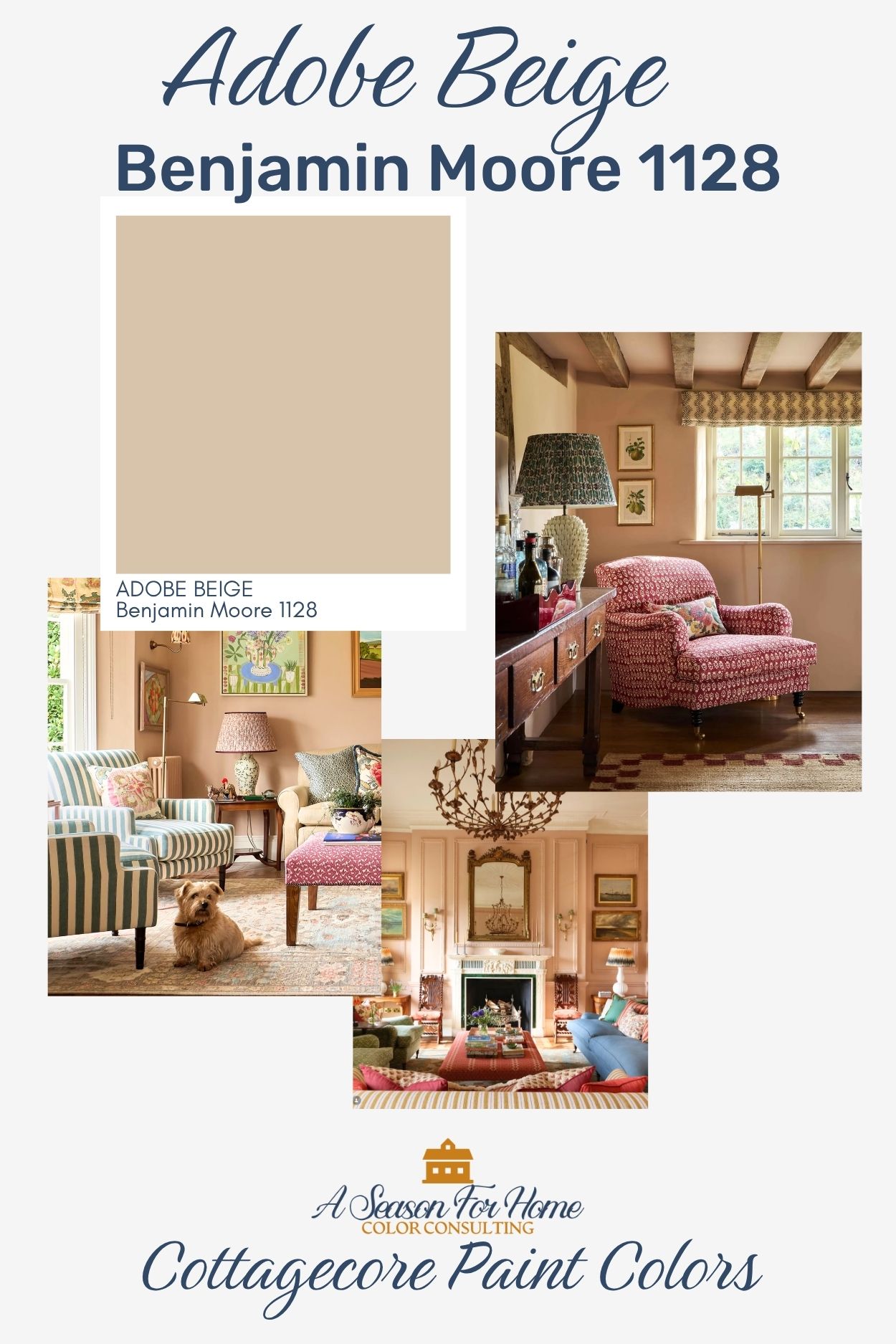 adobe beige paint color with text overlay and interiors